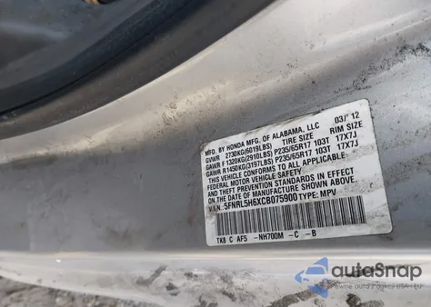2012 Honda Odyssey Ex-L from USA, damaged, VIN 5FNRL5H6XCB075900